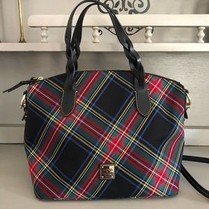 Dooney & Bourke Black Tartan Plaid Large Celeste Satchel